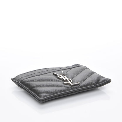 Saint Laurent Grain De Poudre Matelasse Chevron Monogram Credit Card Case Dark Anthracite 4 of 7