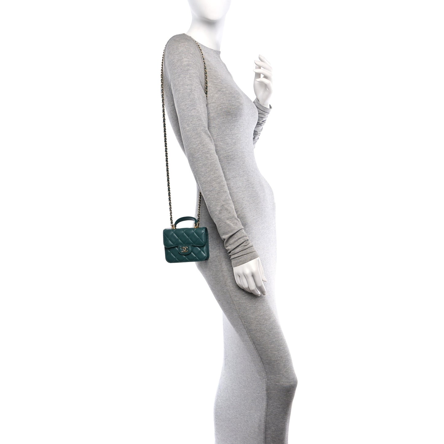 Lambskin Quilted Top Handle Flap Coin Purse With Chain Green