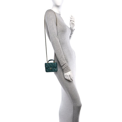 Chanel Lambskin Quilted Top Handle Flap Coin Purse With Chain Green 2 of 11