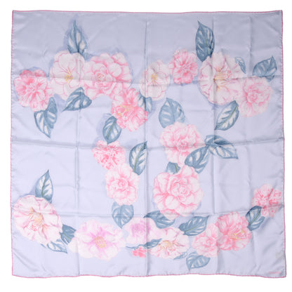 Chanel Silk Camellia Flower Scarf Pink Blue 2 of 5