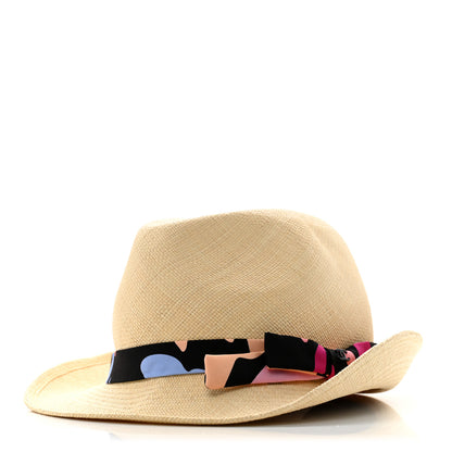 Chanel Straw Ribbon Fedora Hat L Beige Multicolor 1 of 8