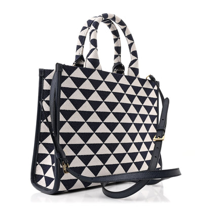 Prada Jacquard Saffiano Triangolo Symbole Embroidered Small Tote Baltico Talco 3 of 12