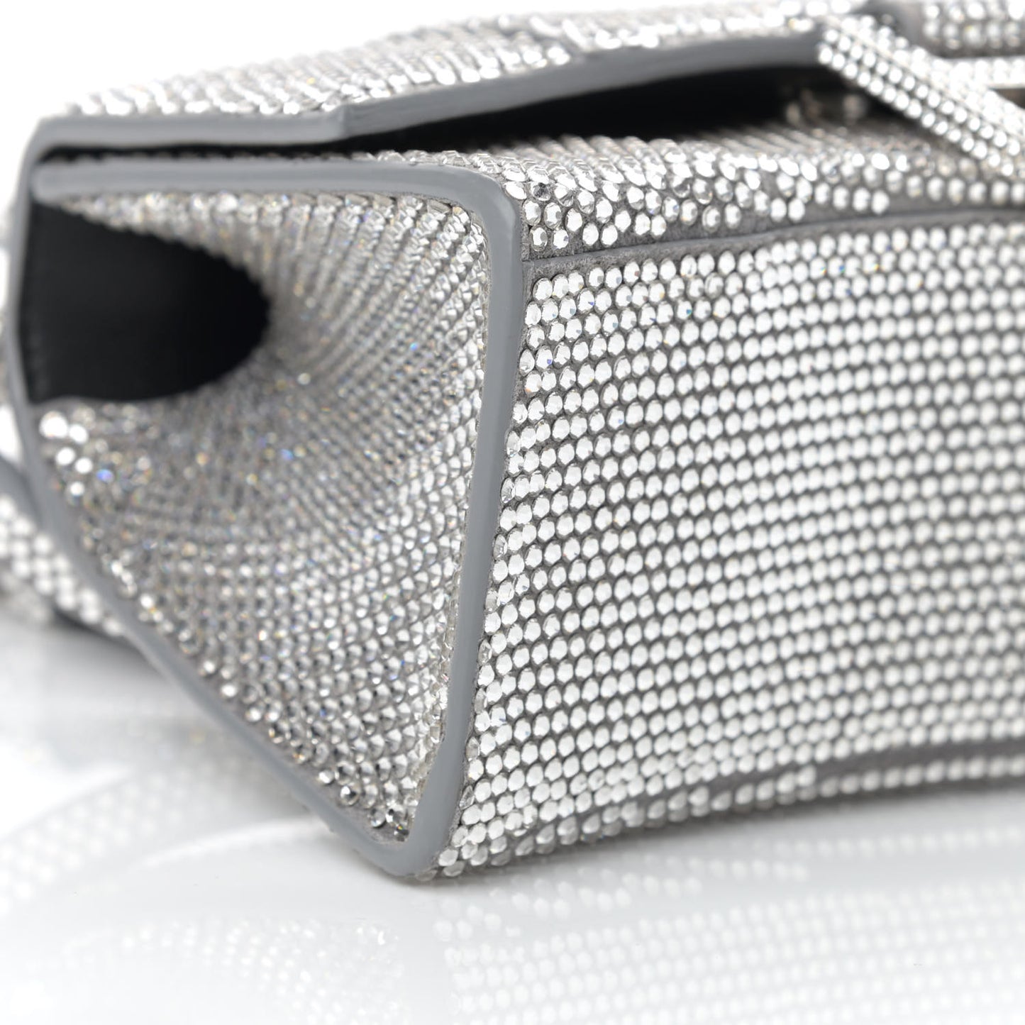 Strass Suede Hourglass Top Handle Bag XS Smoke Grey Crystal