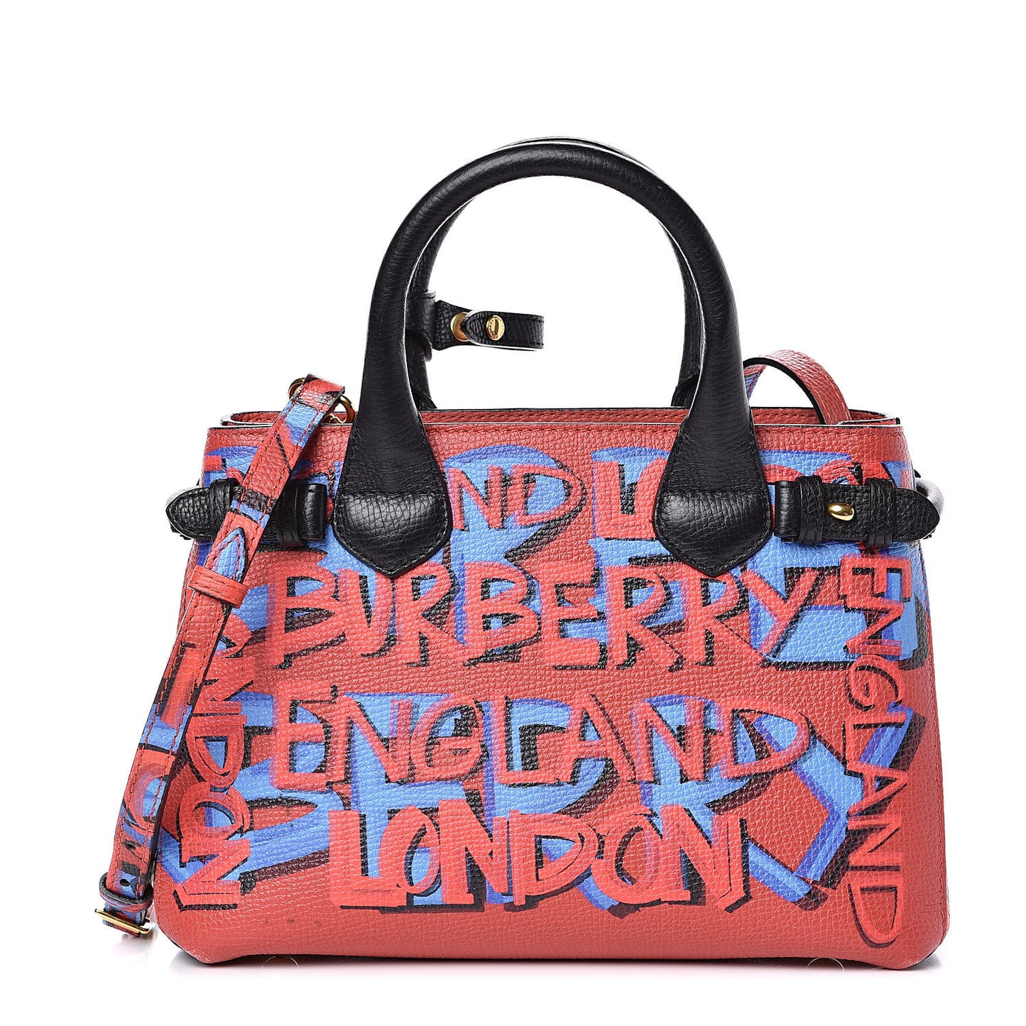 Grainy Calfskin Graffiti Print Small Banner Tote Black