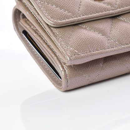 Chanel Iridescent Caviar Quilted Double Flap Wallet Beige 5 of 10
