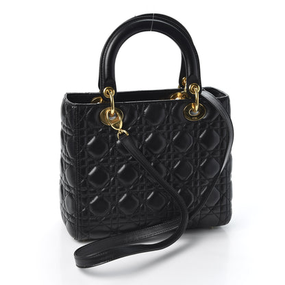 Christian Dior Lambskin Cannage Medium Lady Dior Black 2 of 9