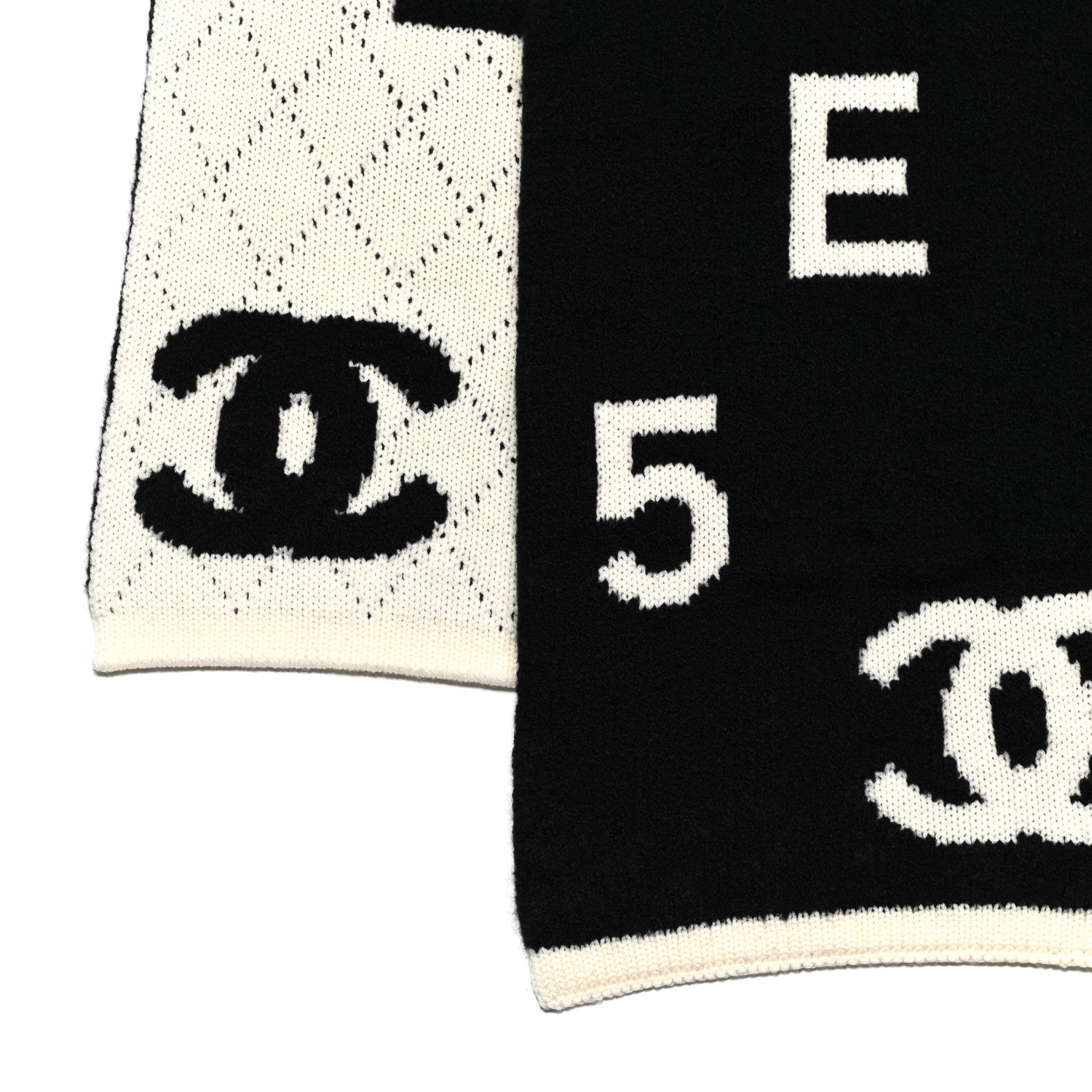 Chanel Wool Cashmere Silk CC Scarf Black White 3 of 4