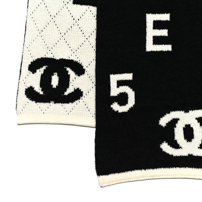 Chanel Wool Cashmere Silk CC Scarf Black White 3 of 4