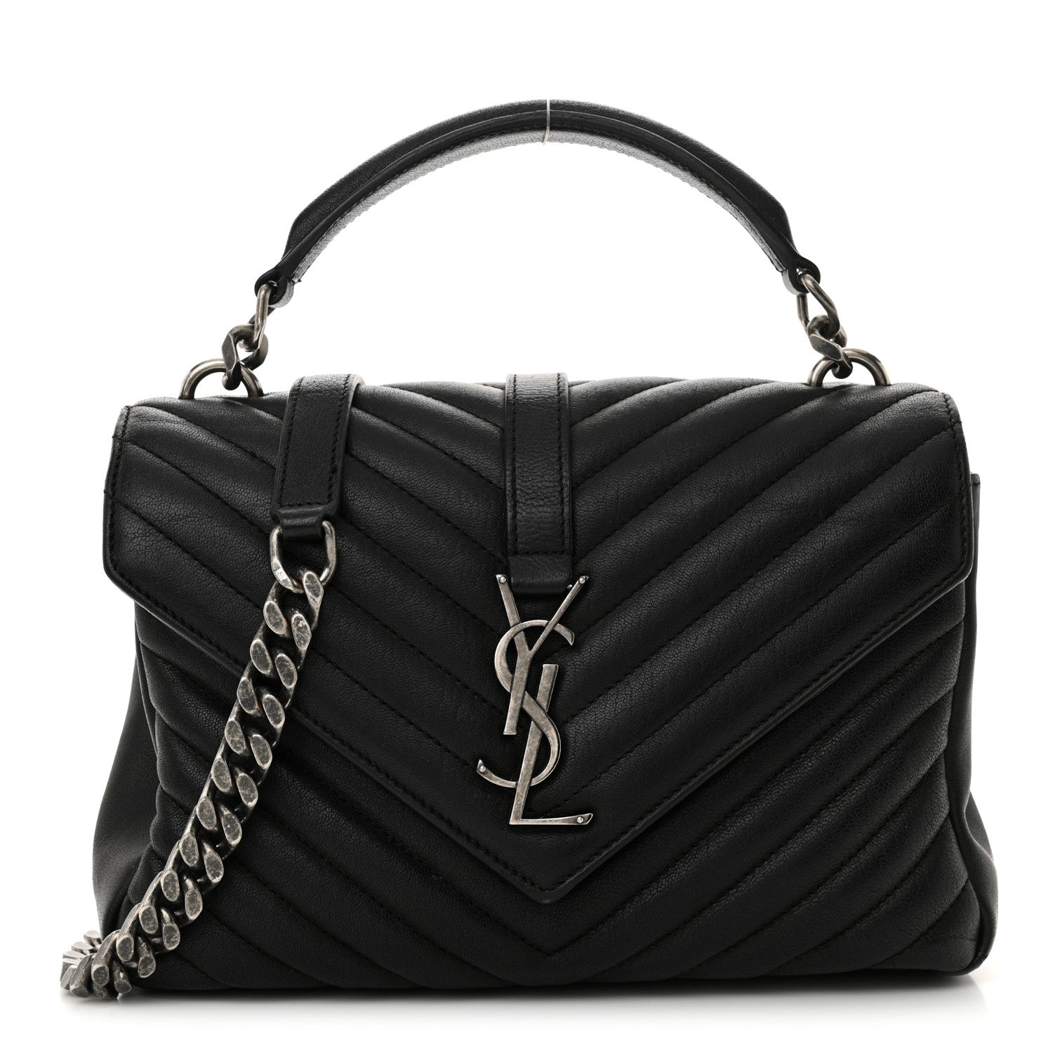 Saint Laurent Sheepskin Matelasse Chevron Monogram Medium College Bag Black 1 of 13