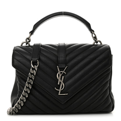 Saint Laurent Sheepskin Matelasse Chevron Monogram Medium College Bag Black 1 of 13