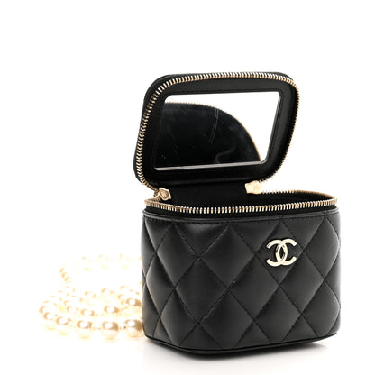 Chanel Lambskin Quilted Mini Vanity Case With Pearl Chain Black 5 of 12