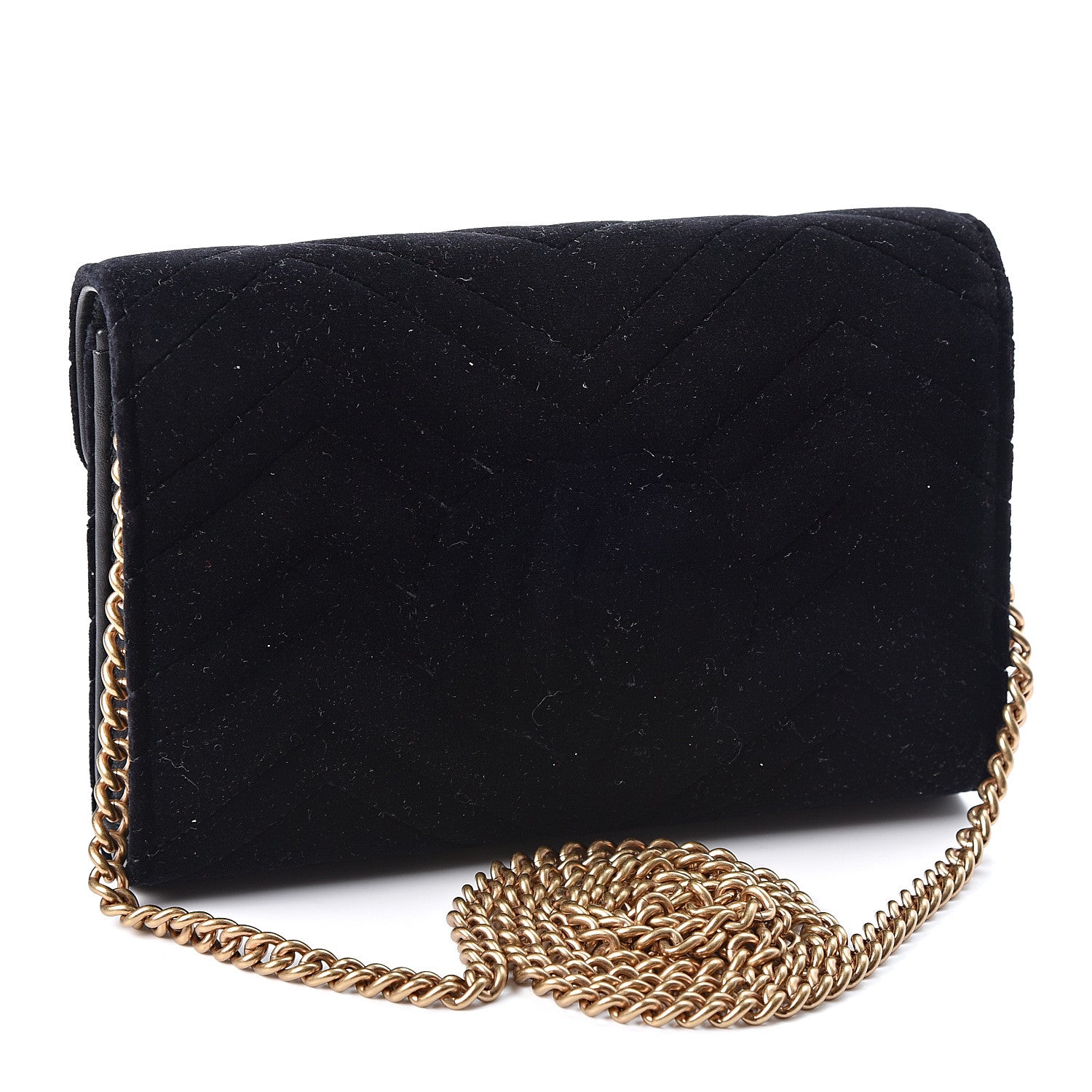 Gucci Velvet Matelasse GG Marmont Chain Wallet Black 2 of 9