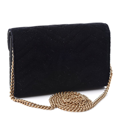 Gucci Velvet Matelasse GG Marmont Chain Wallet Black 2 of 9