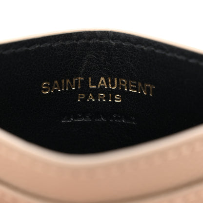 Saint Laurent Grain De Poudre Matelasse Chevron Monogram Credit Card Case Dark Beige 6 of 8