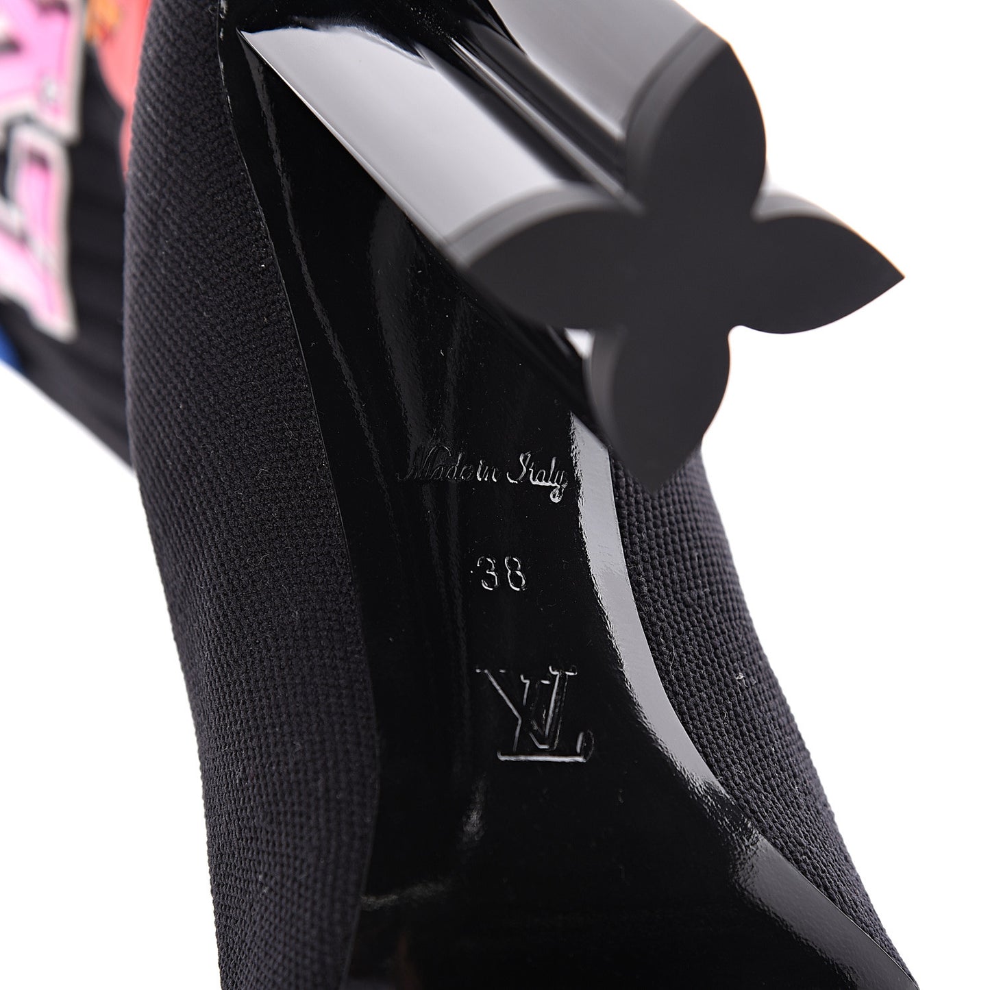 Stretch Fabric LV Black Heart Sock Ankle Boots 38 Black
