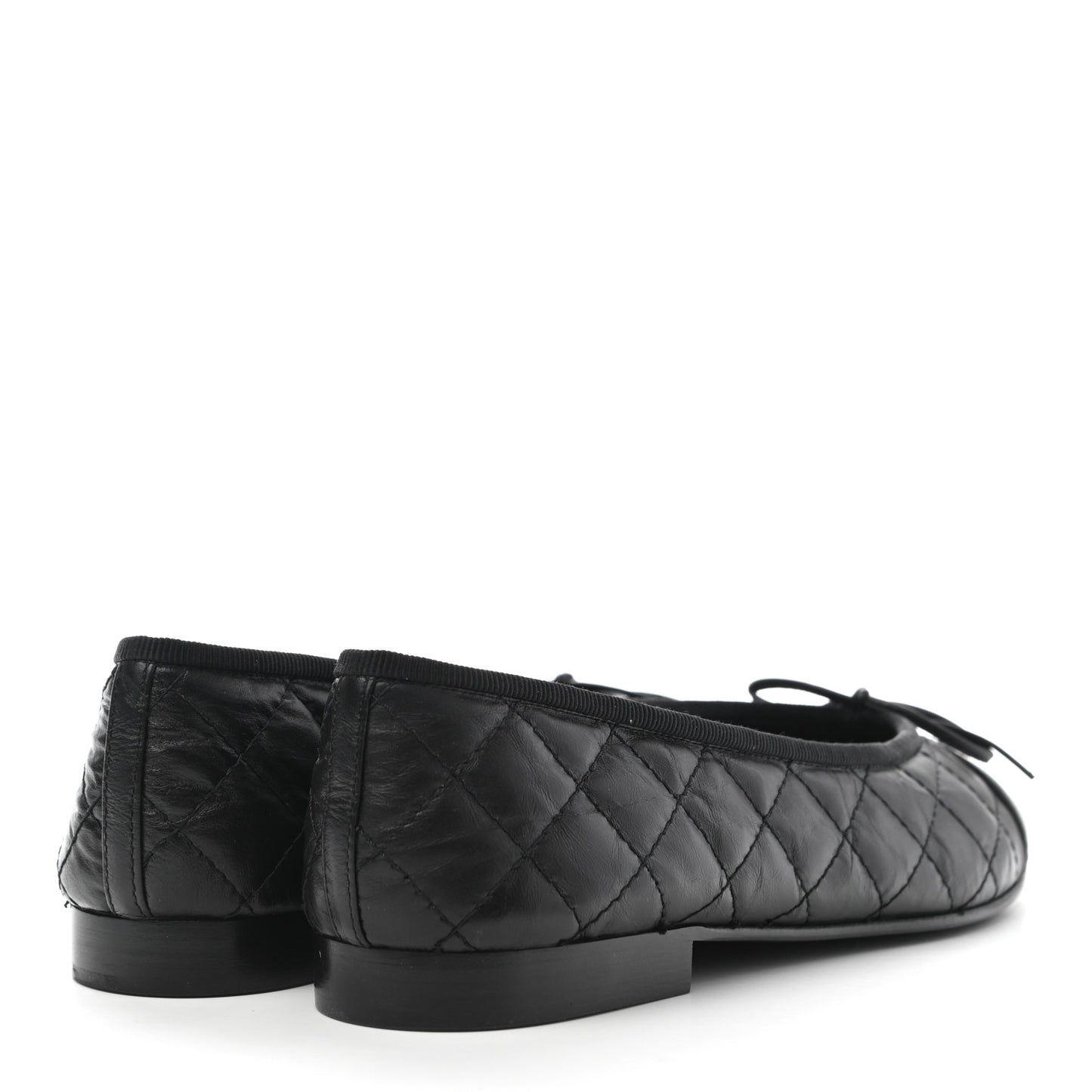 Aged Calfskin Quilted CC Cap Toe Ballerina Flats 38 Black