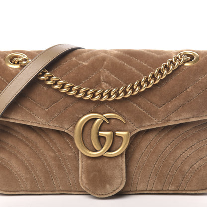 Gucci Velvet Matelasse Small GG Marmont Shoulder Bag Taupe 8 of 10