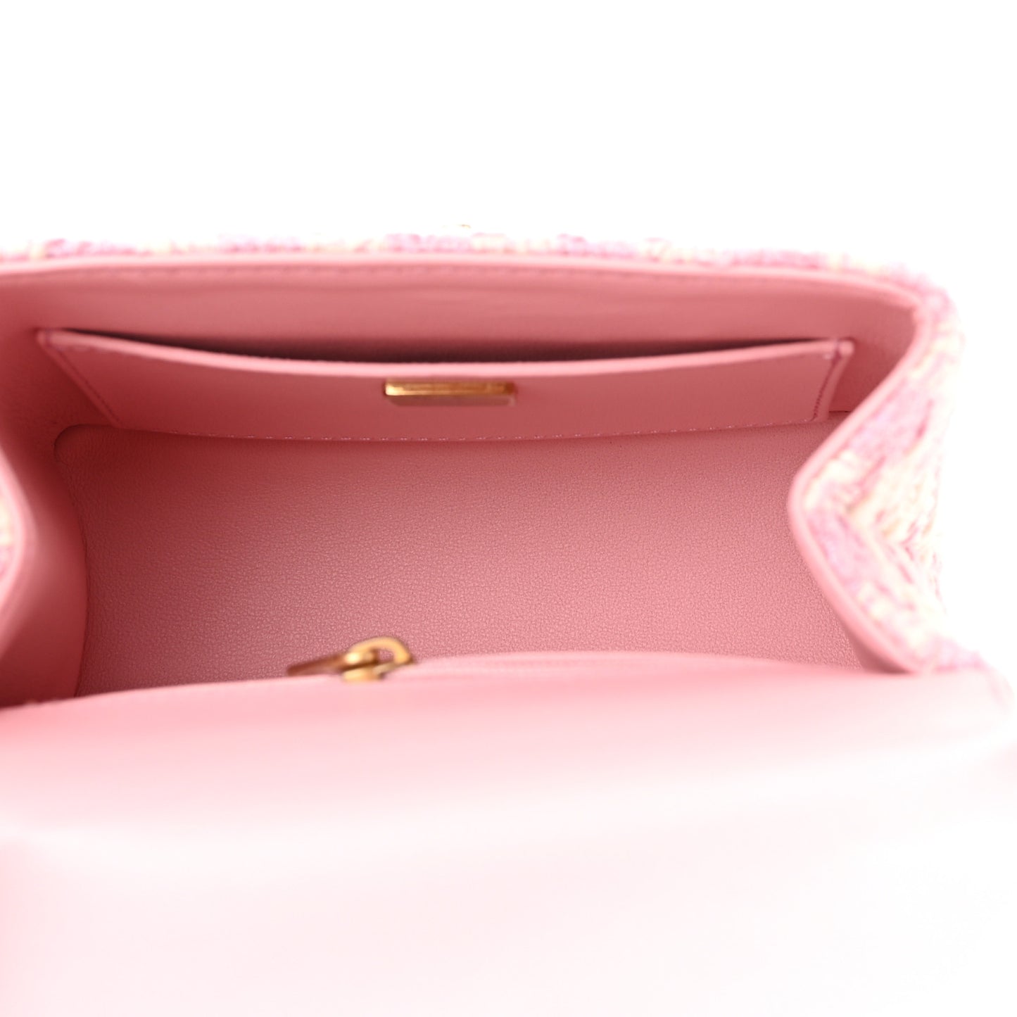 Tweed Handle Crush Top Handle Flap Bag Pink Ecru