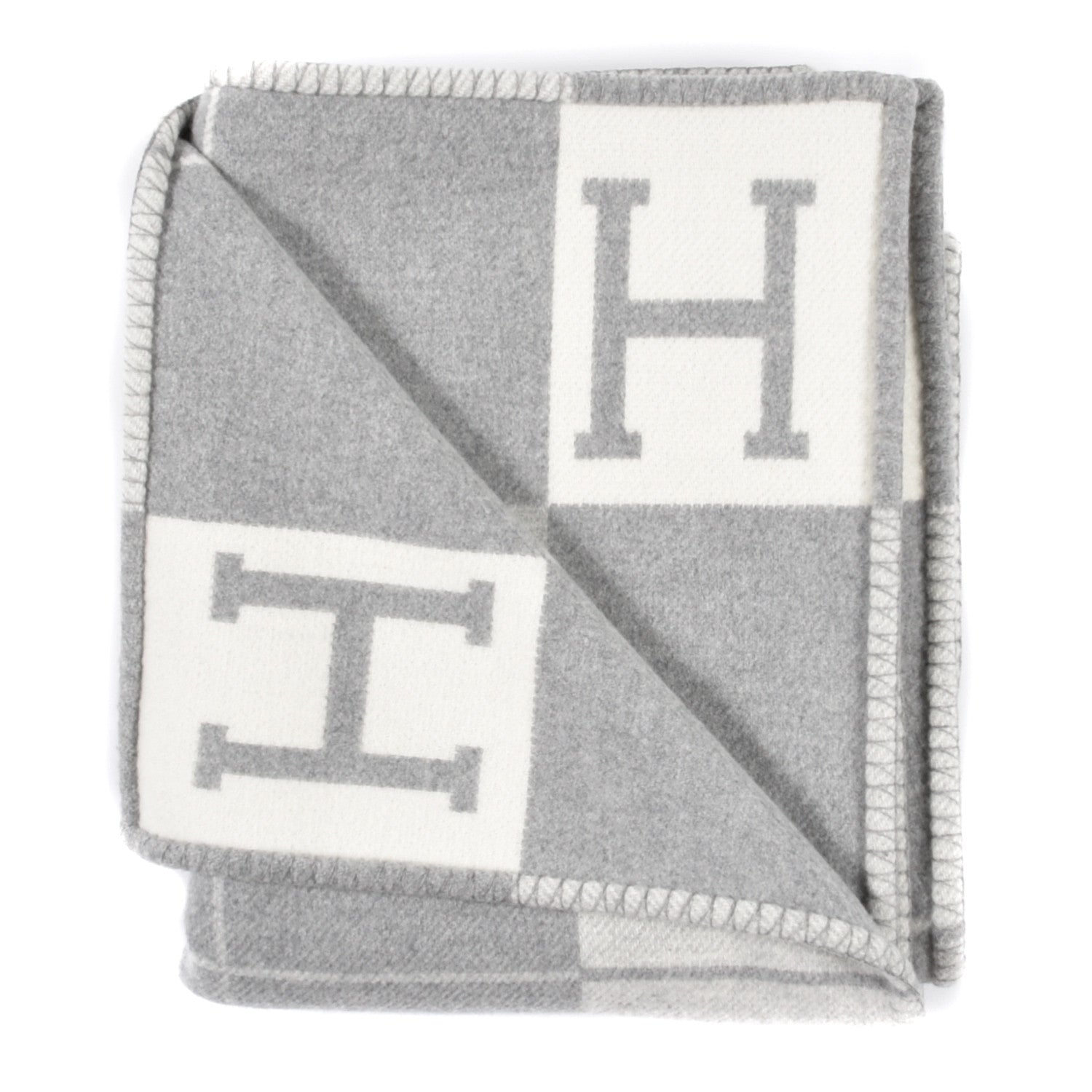 Hermes Wool Cashmere Avalon III Blanket Ecru Gris Clair 2 of 3