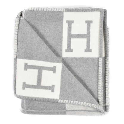 Hermes Wool Cashmere Avalon III Blanket Ecru Gris Clair 2 of 3