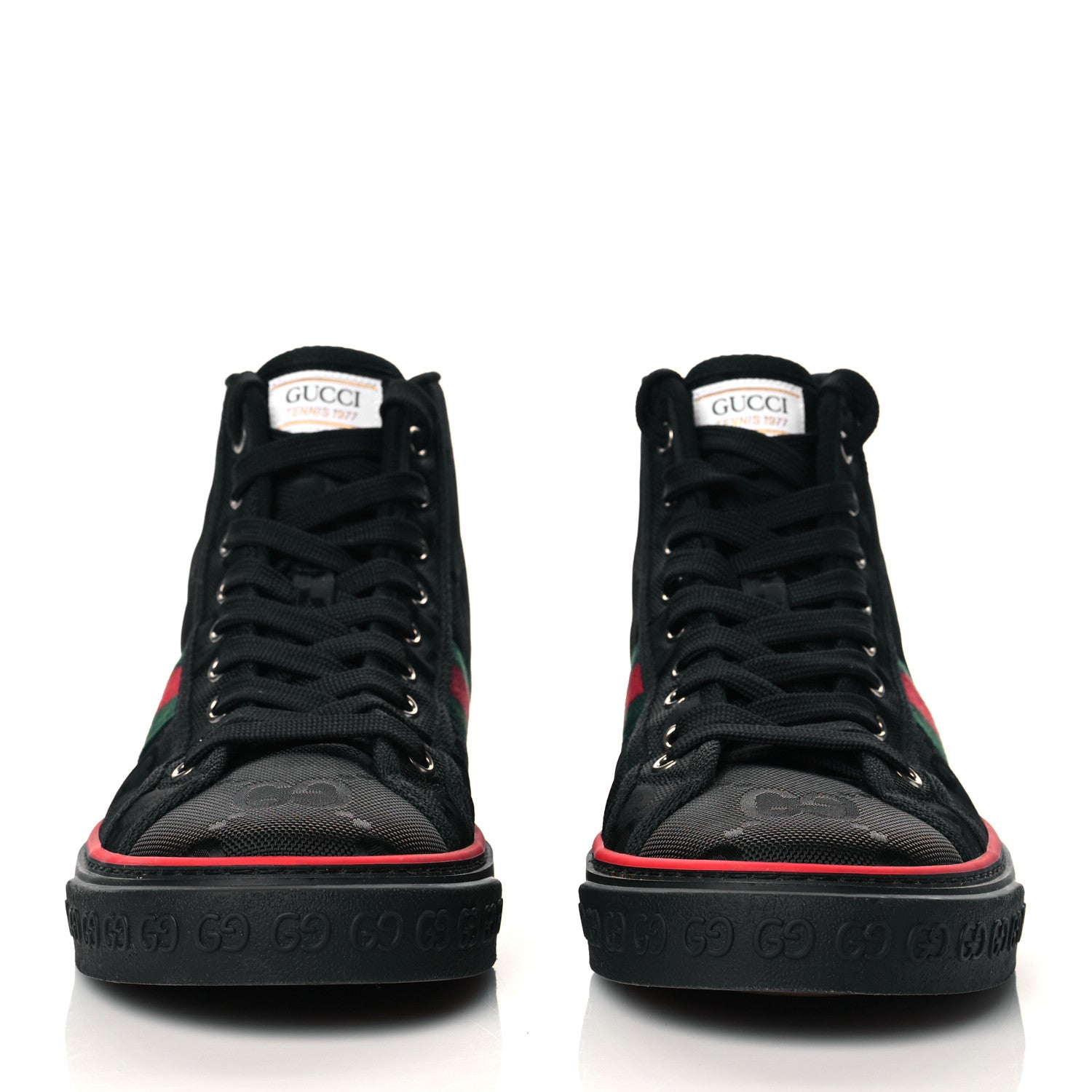 Gucci Econyl Nylon Web Monogram Off The Grid Mens 1977 Tennis High Top Sneakers 8 Black 2 of 7