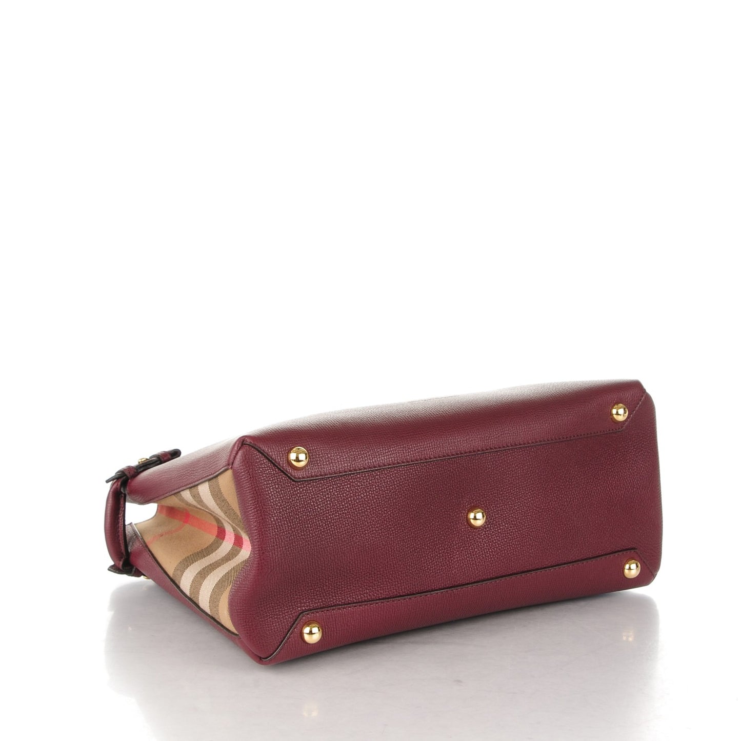 Calfskin House Check Medium Banner Tote Mahogany Red