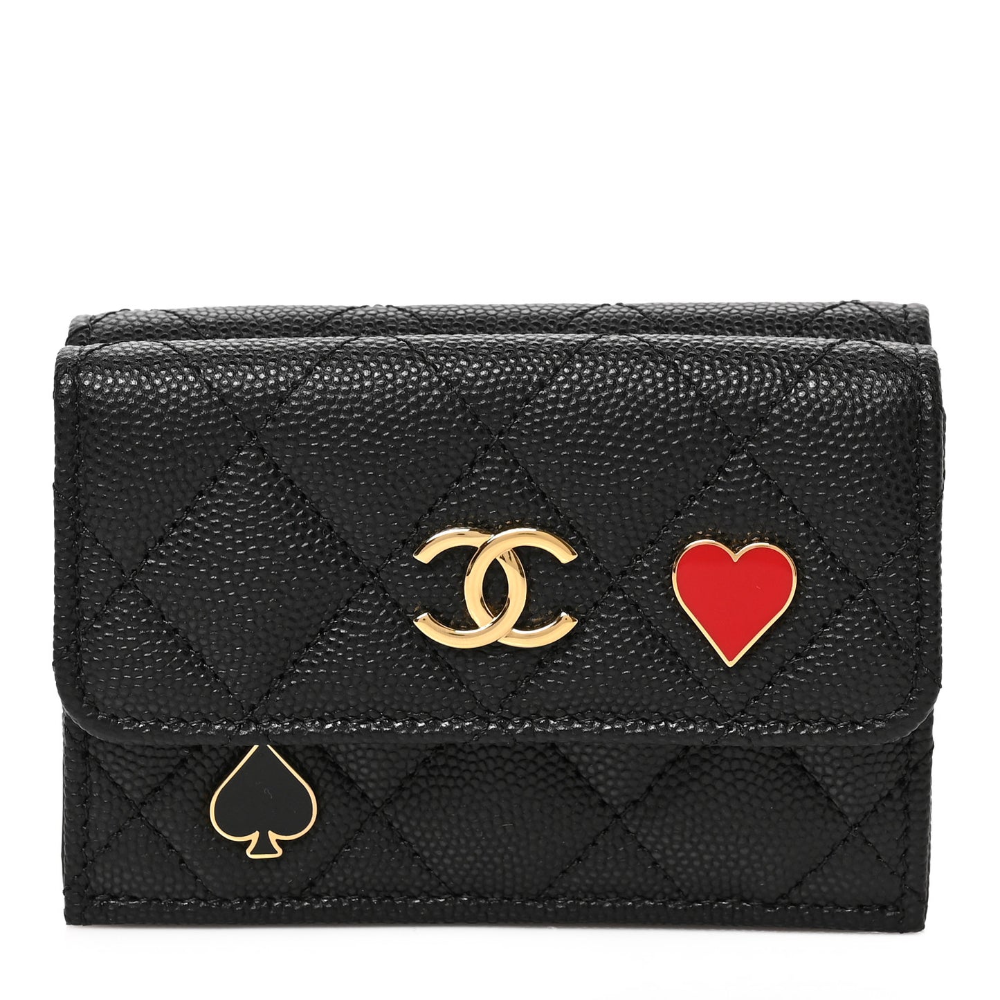 Caviar Quilted Enamel Coco Casino Double Flap Wallet Black