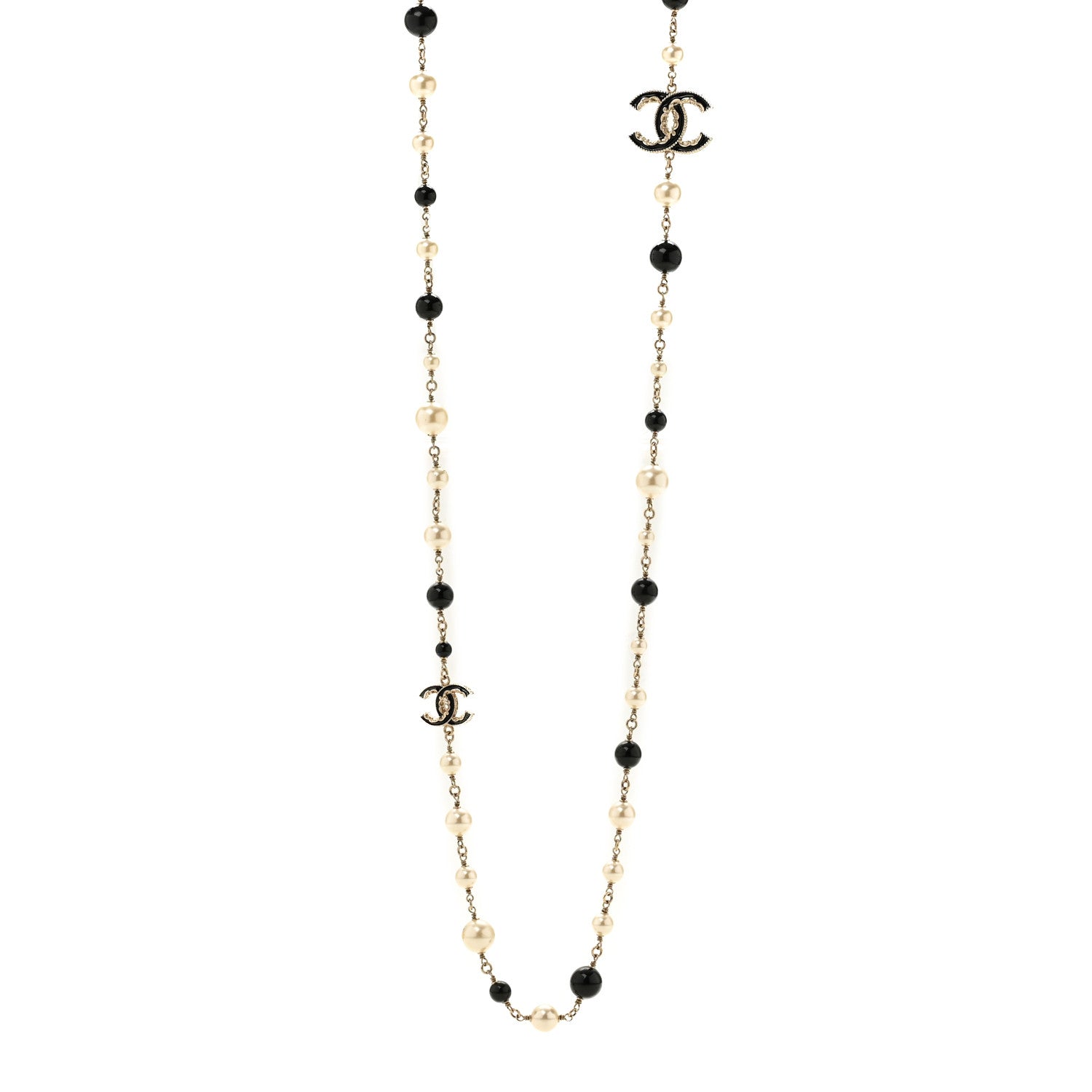 Chanel Pearl Bead Enamel CC Baroque Long Necklace Black Gold 1 of 6