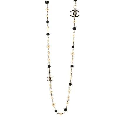 Chanel Pearl Bead Enamel CC Baroque Long Necklace Black Gold 1 of 6