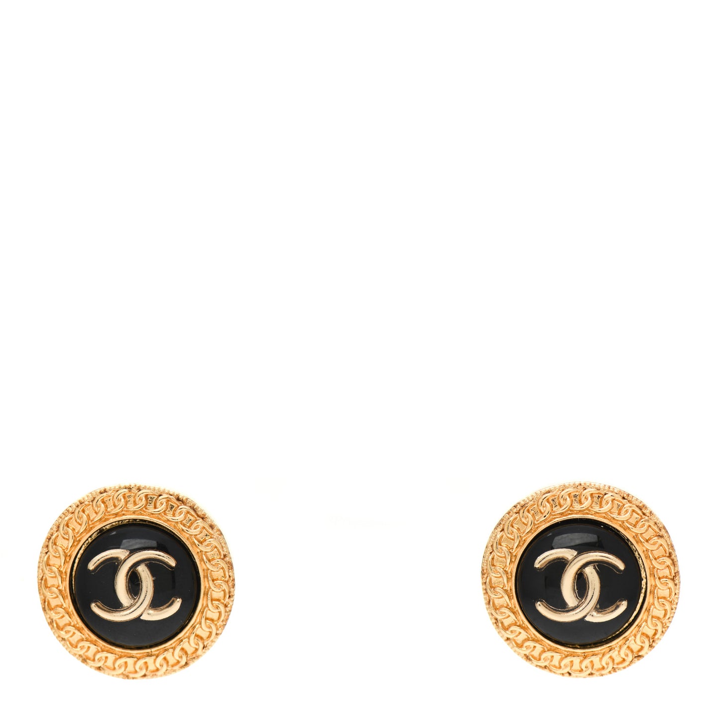 Resin CC Chain Round Earrings Gold Black