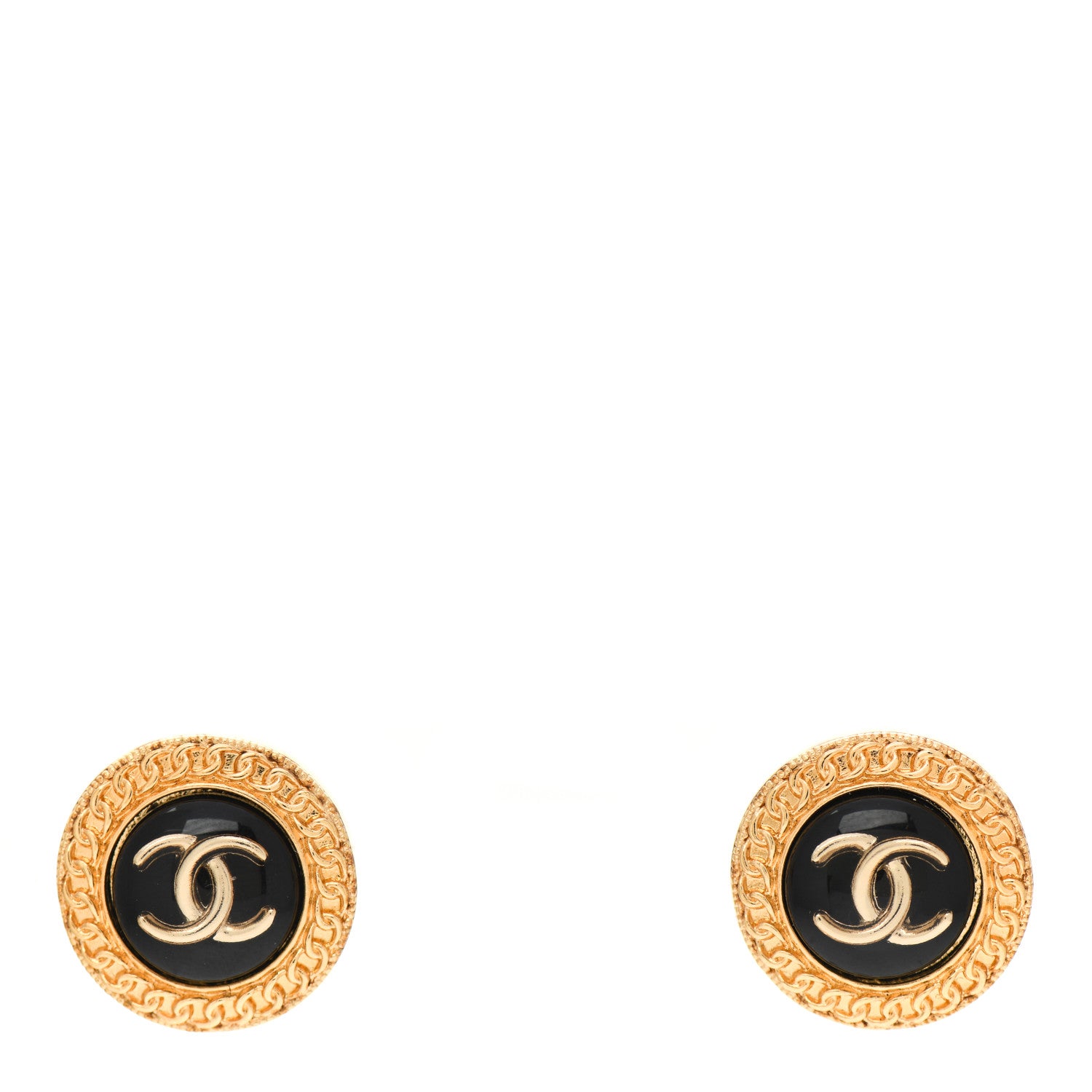 Chanel Resin CC Chain Round Earrings Gold Black 1 of 4