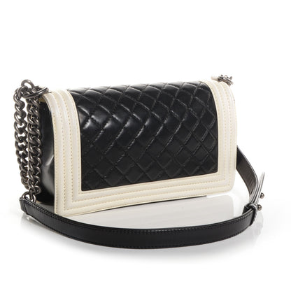 Chanel Lambskin Quilted Medium Boy Flap Black Beige 3 of 9