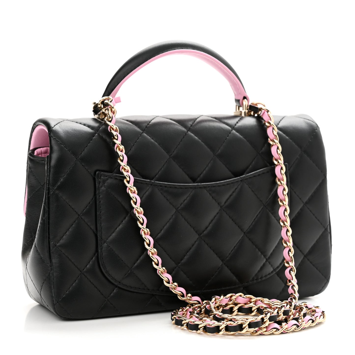 Lambskin Quilted Bi-Color Mini Top Handle Rectangular Flap Black Lilac
