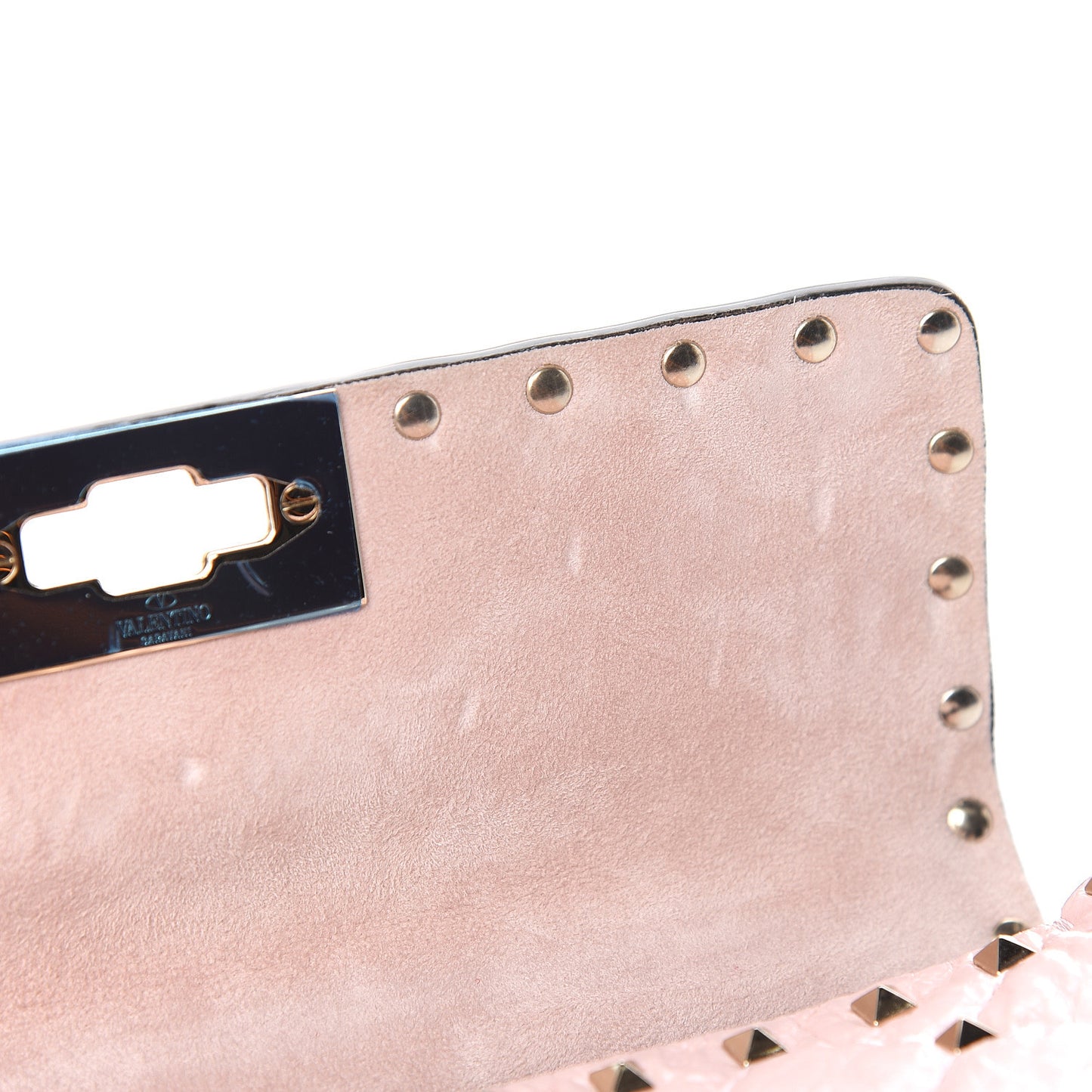 Craquele Nappa Small Rockstud Spike Shoulder Bag Water Rose