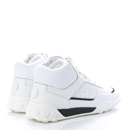 Chanel Calfskin Mesh Lycra Womens Logo High Top Sneakers 42 White 4 of 9