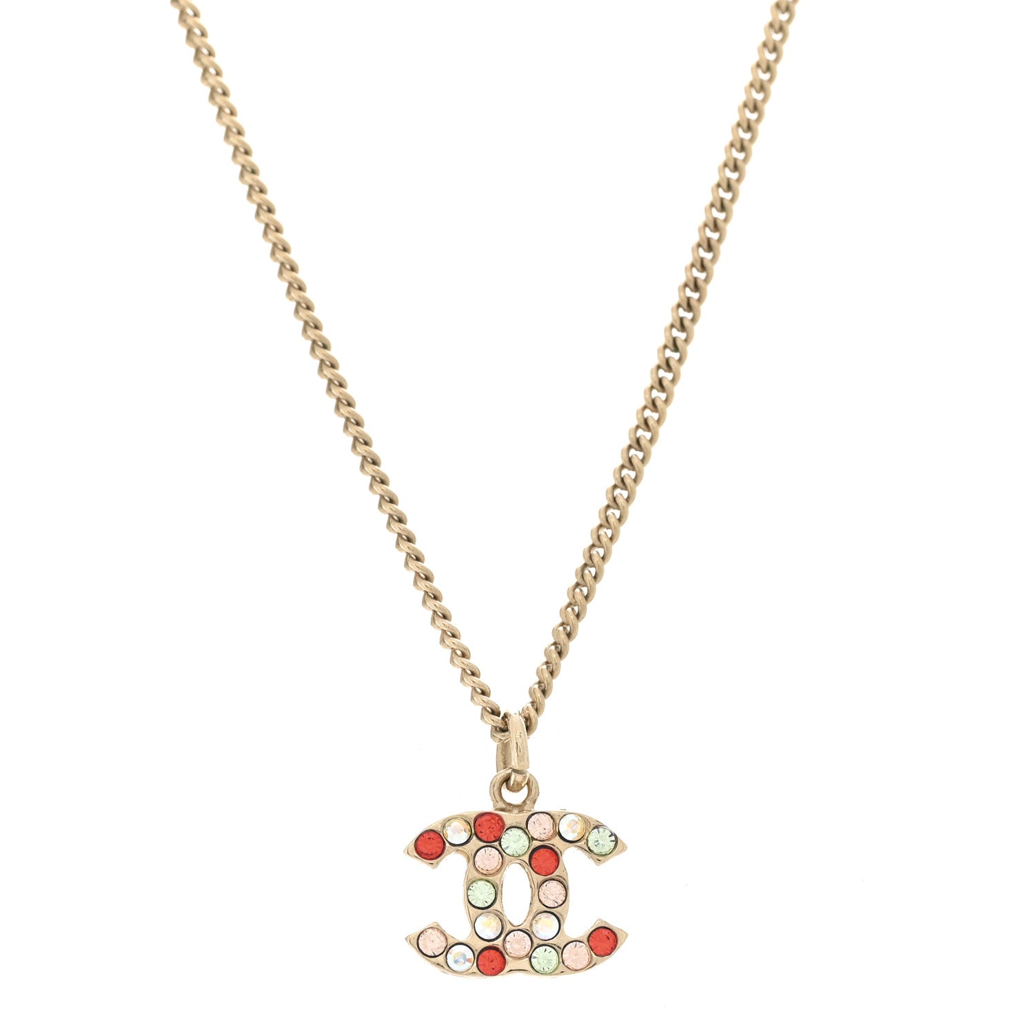 Chanel Crystal CC Necklace Gold Multicolor 4 of 5