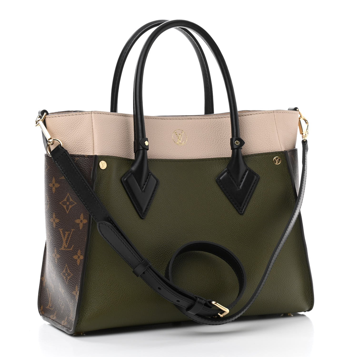 Louis Vuitton Calfskin Monogram On My Side MM Laurier Green Toffee Latte Beige 3 of 9