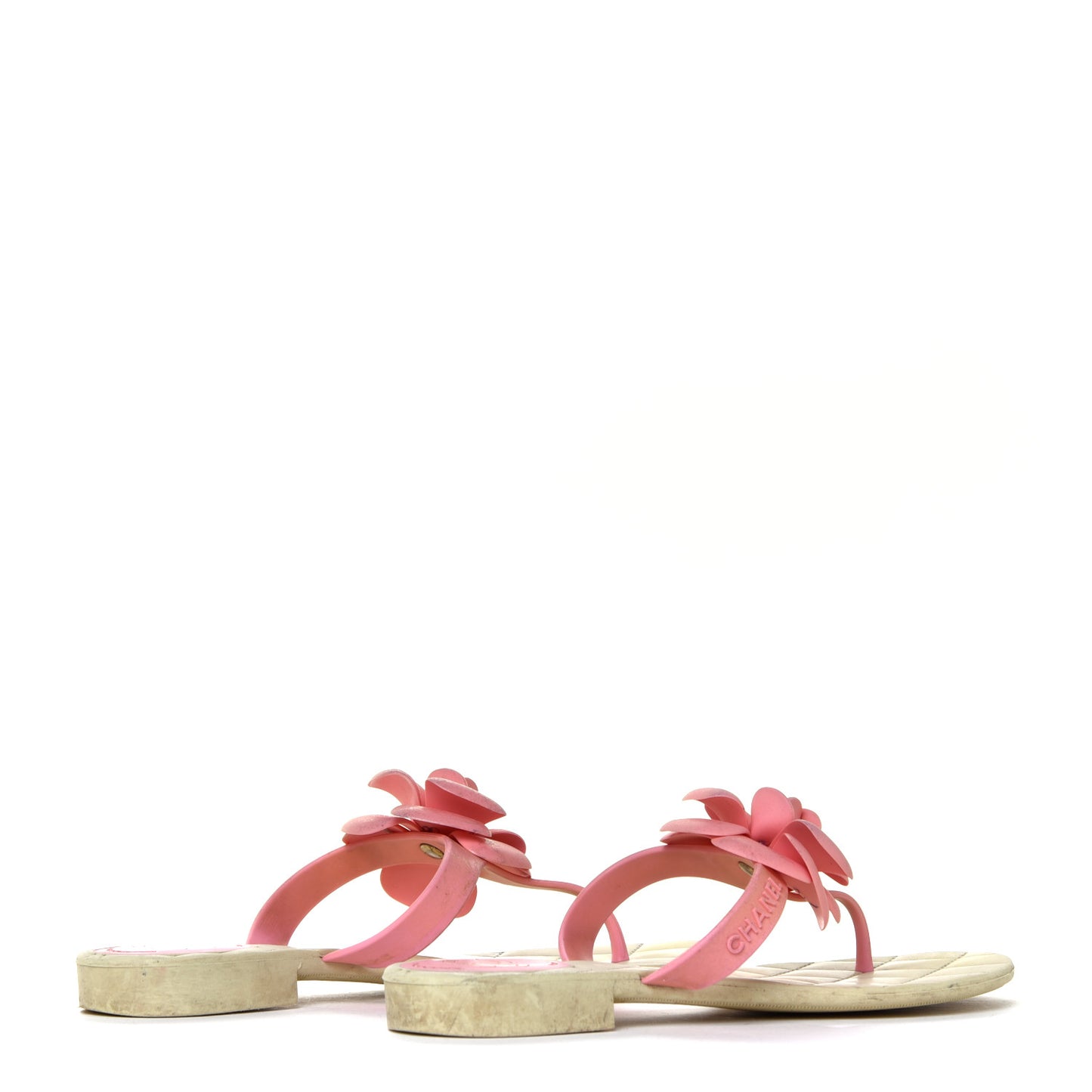 Jelly Quilted Camellia Thong Sandals 38 Beige Pink