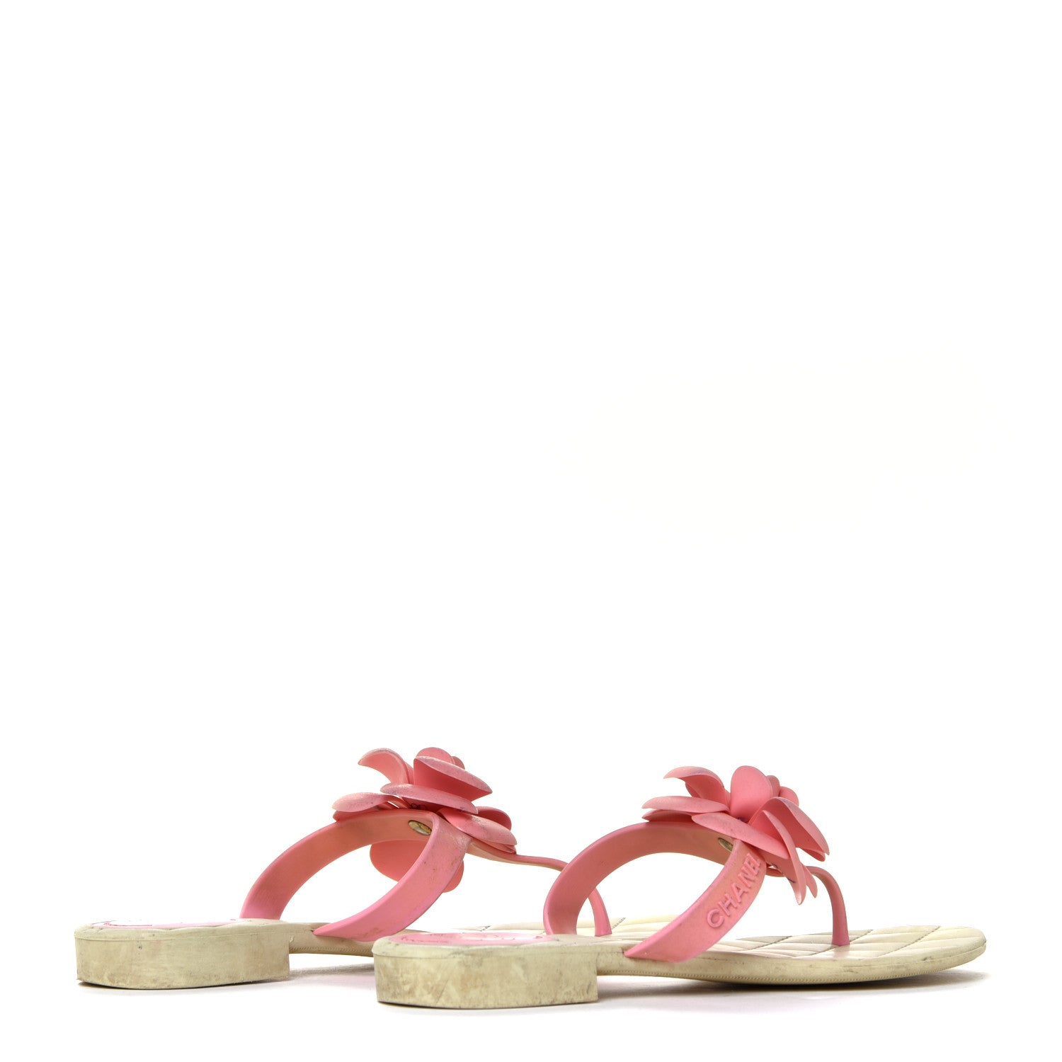Chanel Jelly Quilted Camellia Thong Sandals 38 Beige Pink 7 of 12