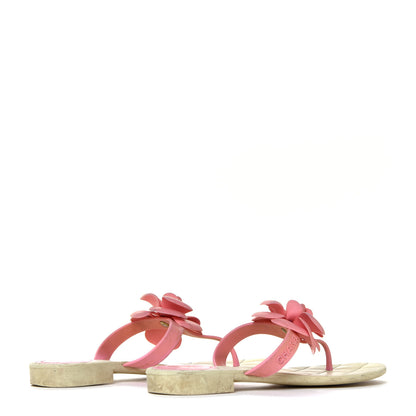 Chanel Jelly Quilted Camellia Thong Sandals 38 Beige Pink 7 of 12