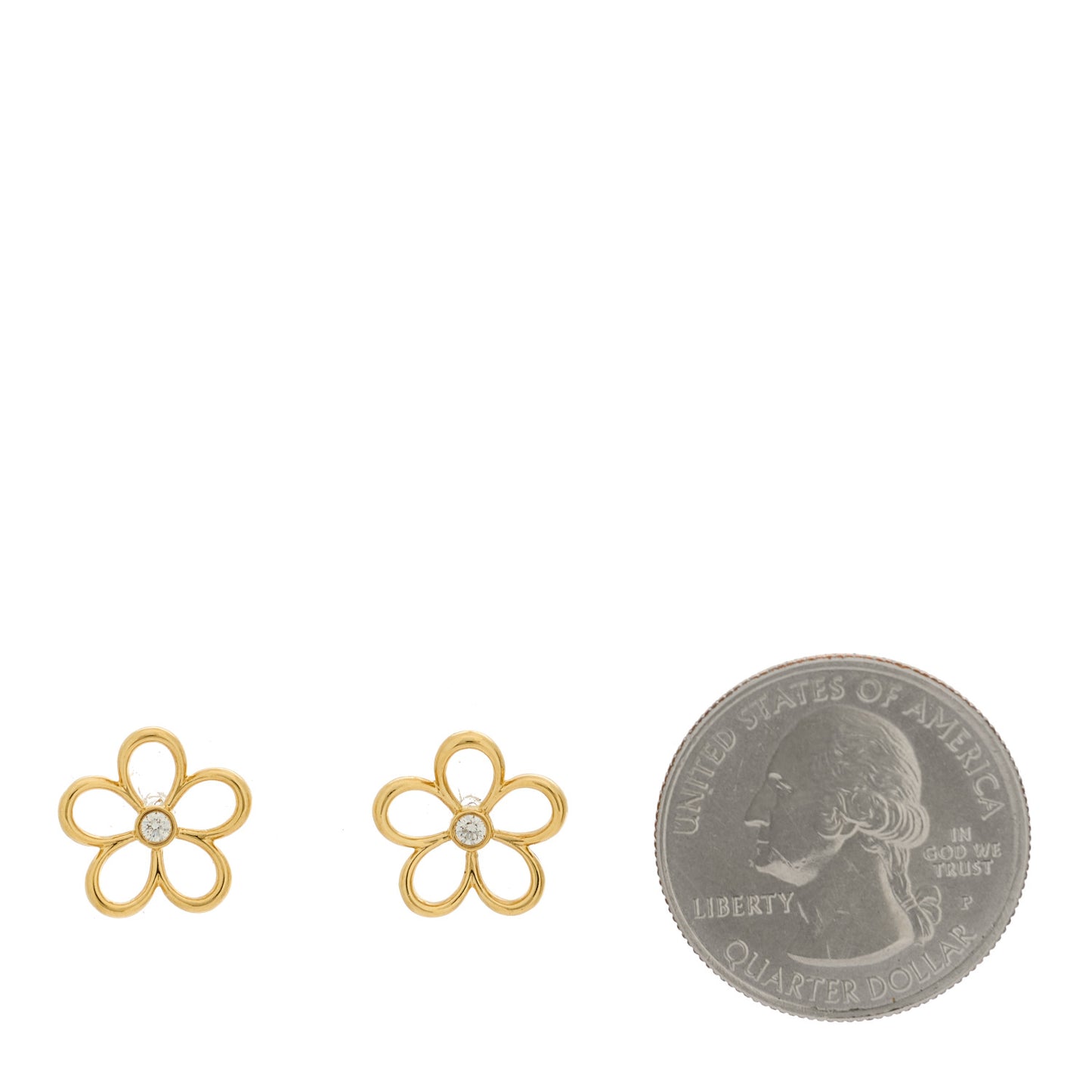 18K Yellow Gold Diamond Small Open Flower Earrings