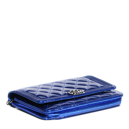 Chanel Patent Calfskin Quilted Boy Wallet On Chain WOC Blue 4 of 8