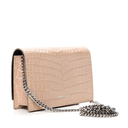 Alexander McQueen Calfskin Crocodile Embossed Skull Mini Crossbody Bag Beige 2 of 4