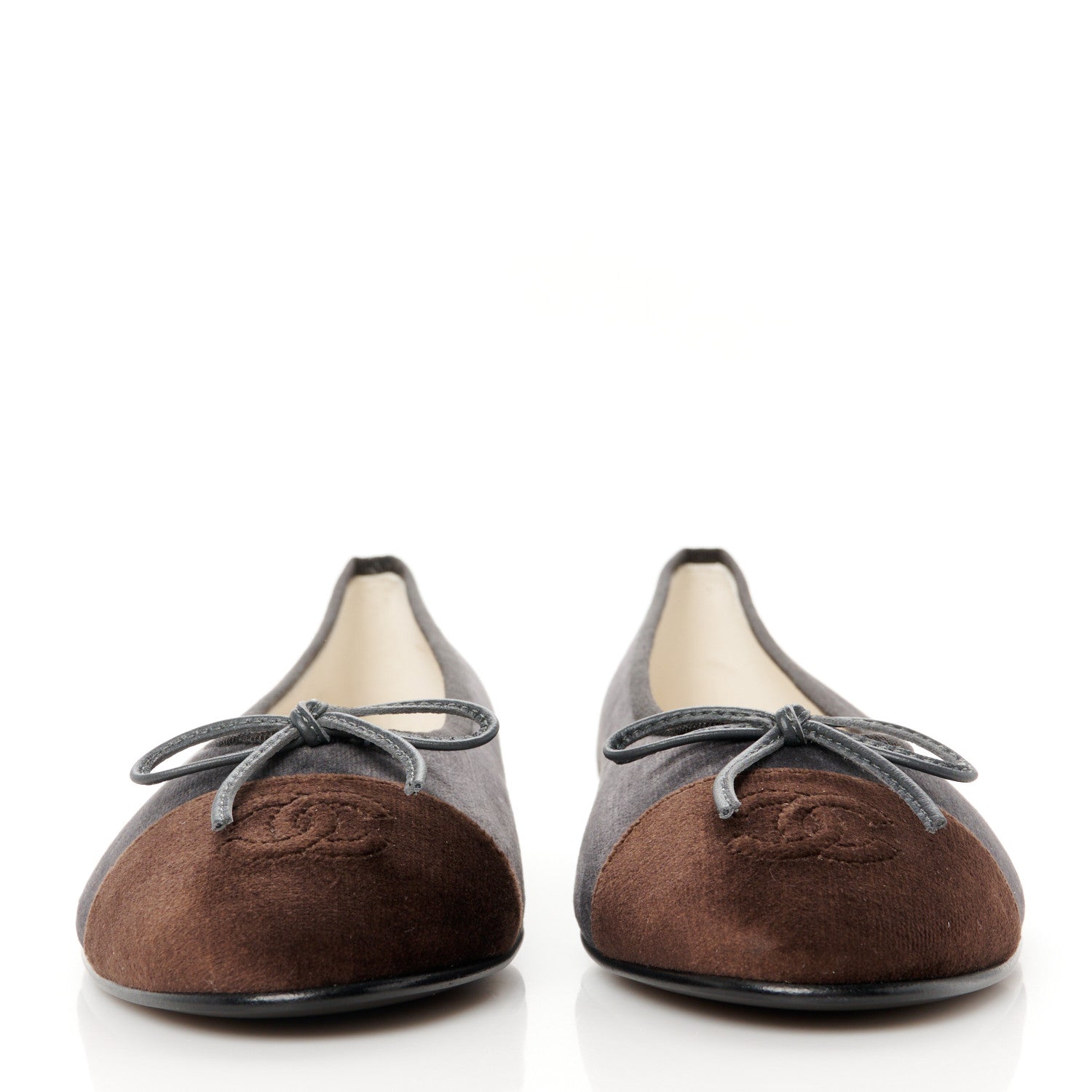 Chanel Velvet Cap Toe CC Ballerina Flats 38 Dark Gray Brown 2 of 9