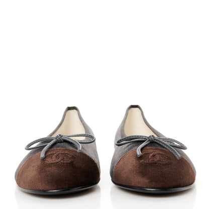 Chanel Velvet Cap Toe CC Ballerina Flats 38 Dark Gray Brown 2 of 9