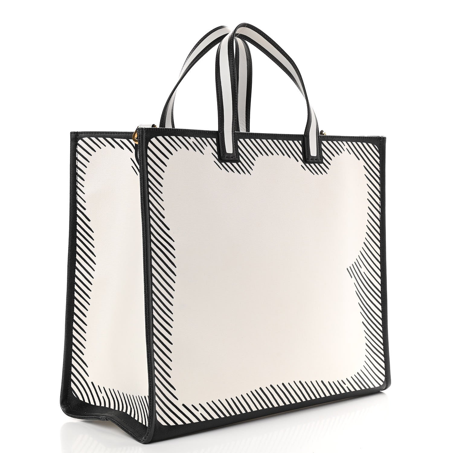 Fendi X JOSHUA VIDES Coated Canvas Stamp Patch Shopping Tote White Black 3 of 10