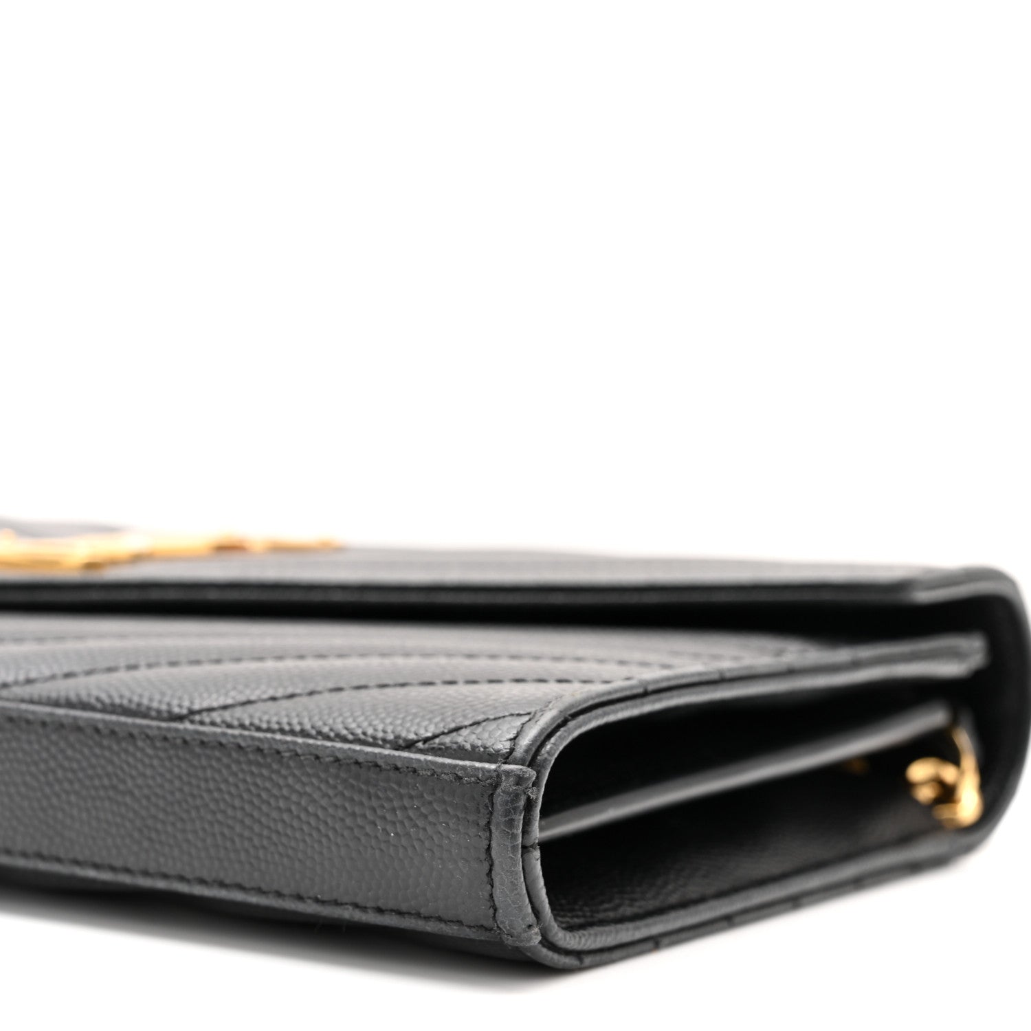 Saint Laurent Grain De Poudre Matelasse Chevron Monogram Chain Wallet Black 10 of 10