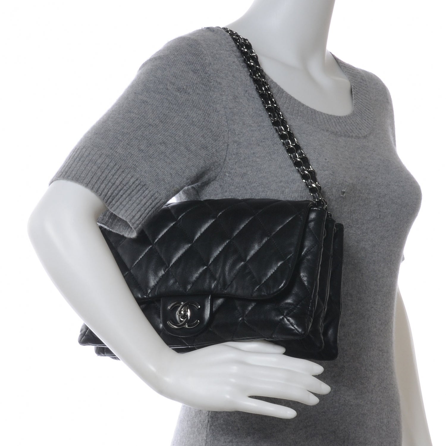 Chanel Lambskin Quilted 3 Large Accordion Flap Black 2 of 7