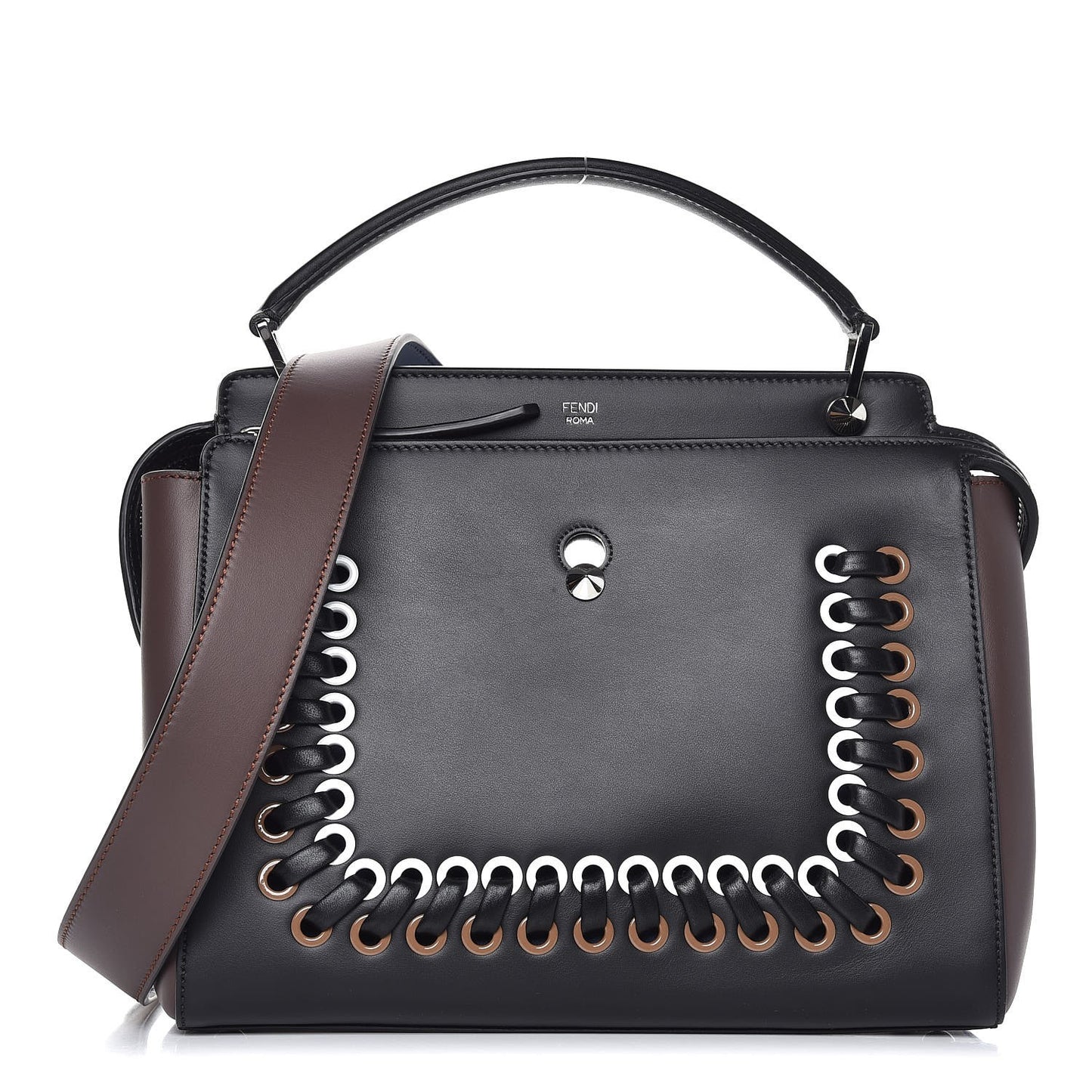 Vitello Baltico Shiny Nappa Lace Up DotCom Satchel Black Moresco Multicolor