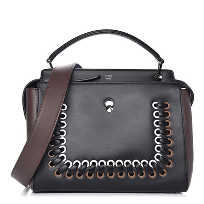 Fendi Vitello Baltico Shiny Nappa Lace Up DotCom Satchel Black Moresco Multicolor 1 of 9
